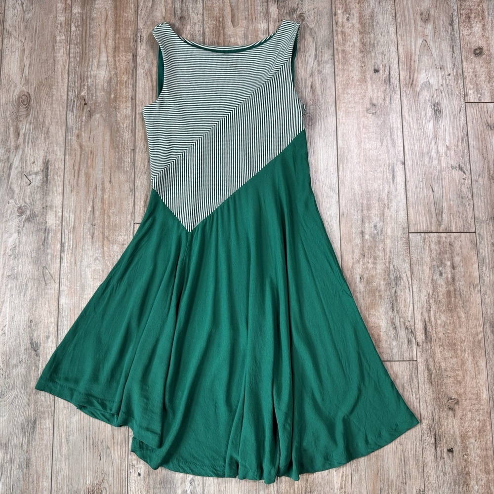 Anthropologie Maeve Green Striped Asymmetrical Knit Mix Midi Dress Size Small